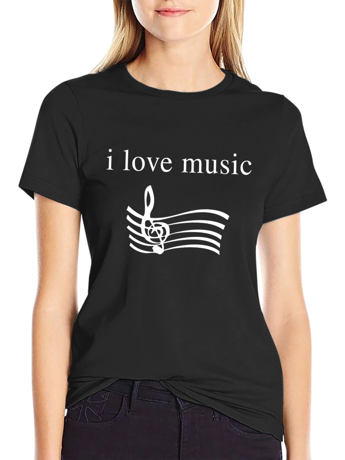 I Love Music Graphic Tee - Black Cotton T-Shirt