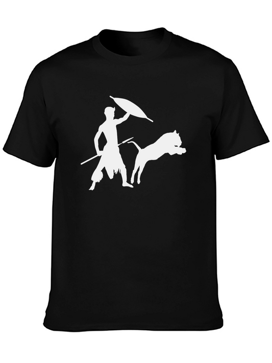 Black T-Shirt with Warrior & Dog Design