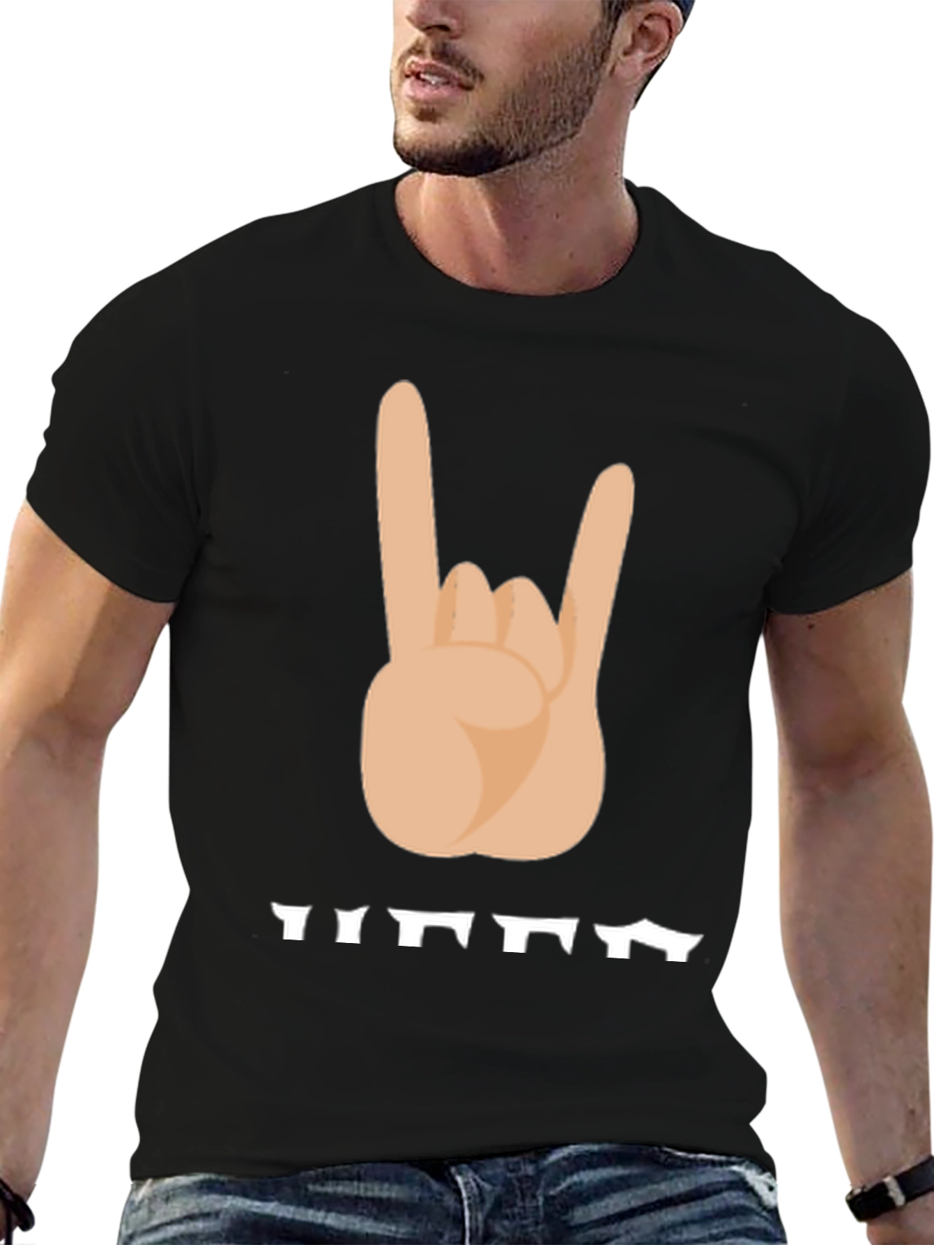 Rock On Hand Sign Graphic T-Shirt - Black
