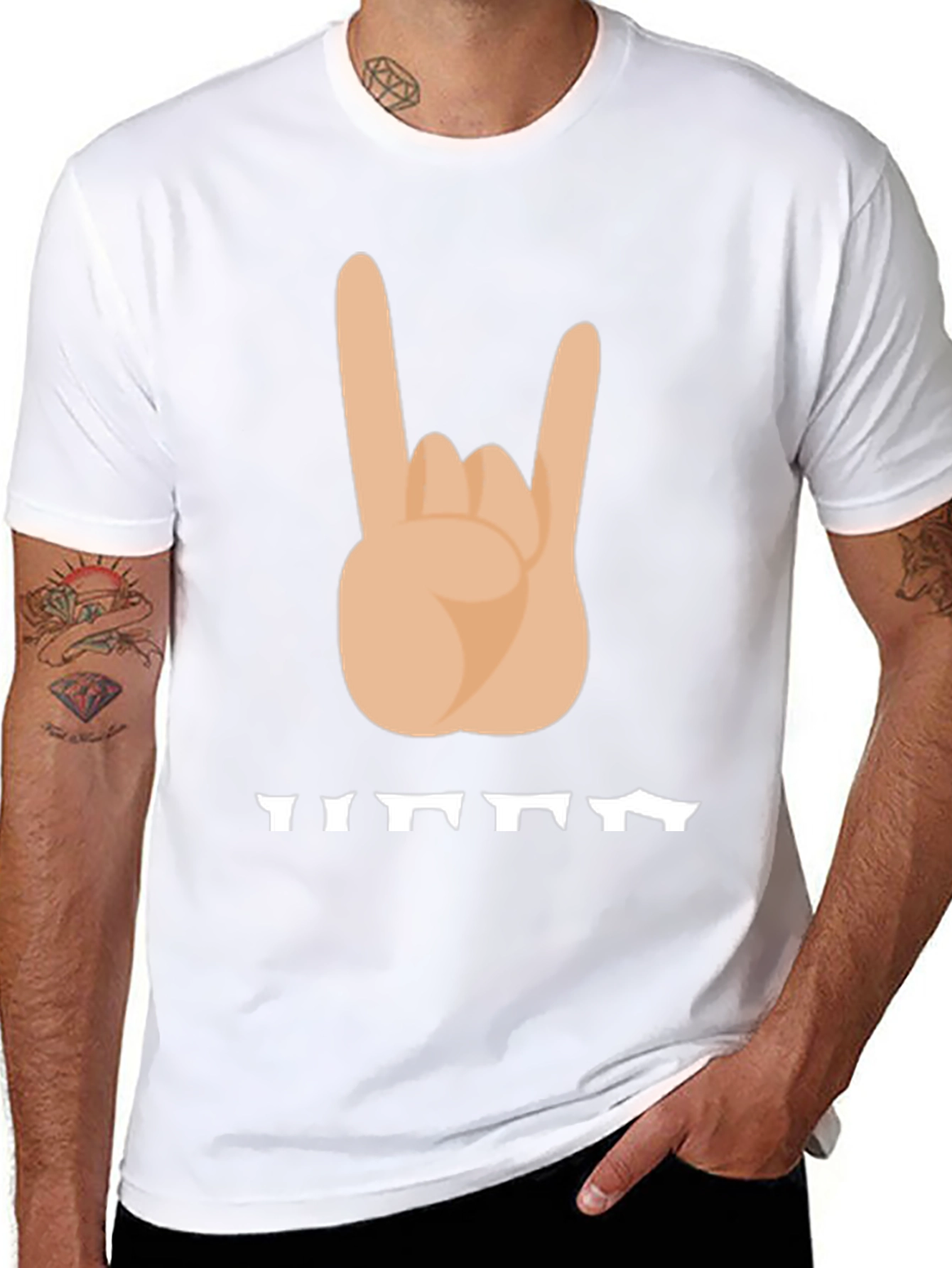 Rock On Hand Sign Graphic T-Shirt - Black