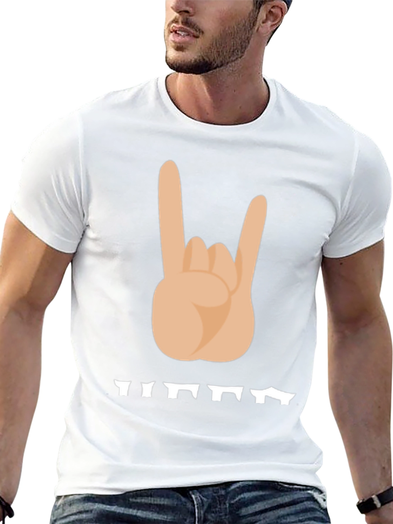 Rock On Hand Sign Graphic T-Shirt - Black