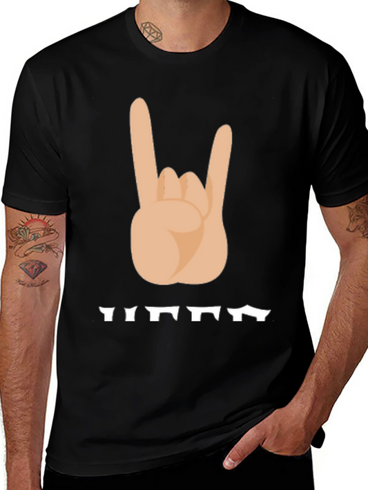 Rock On Hand Sign Graphic T-Shirt - Black