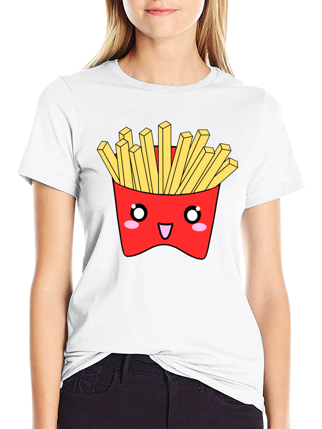 Kawaii Fries Graphic Tee - Black Cotton T-Shirt