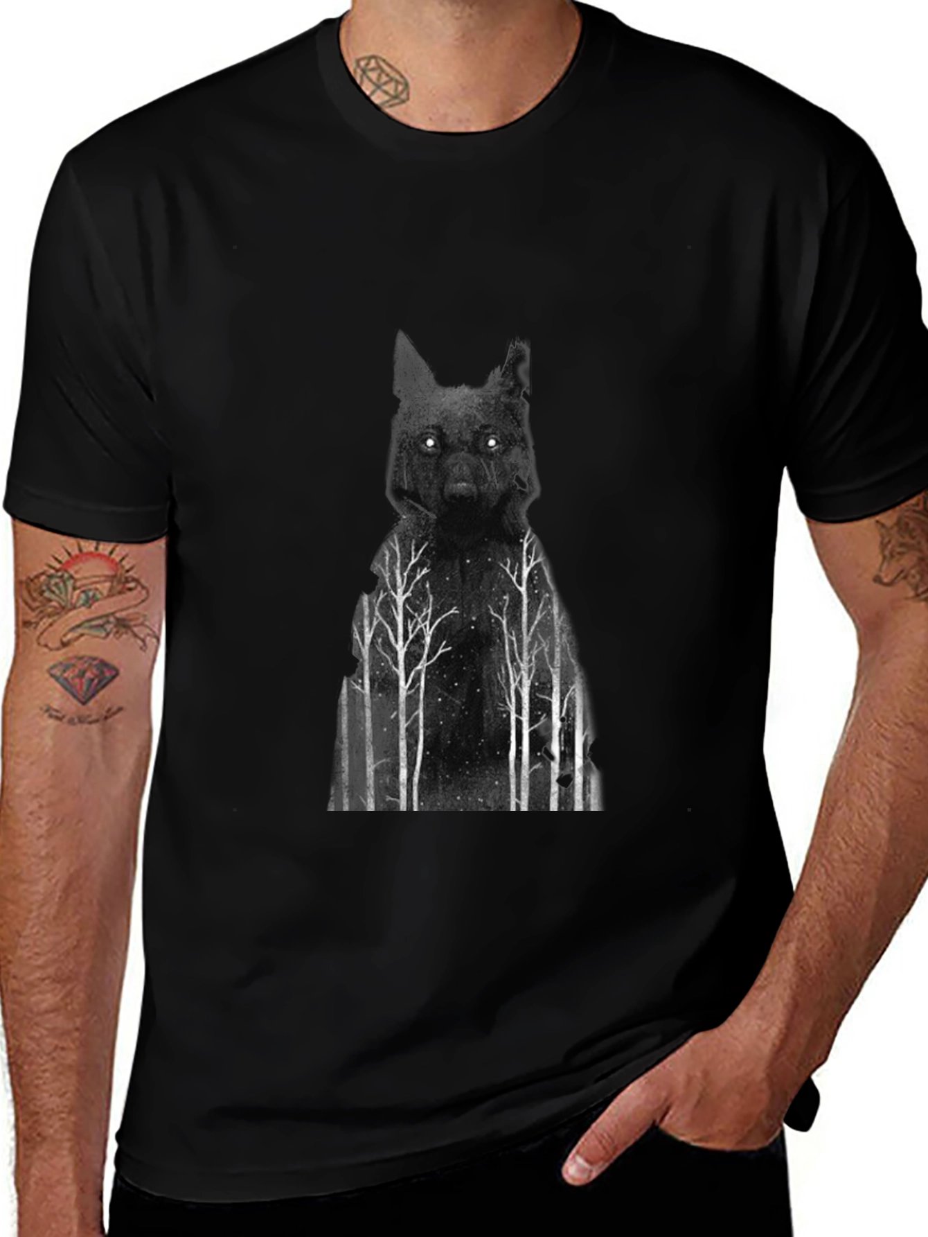 Wolf Forest Graphic T-Shirt - Black Cotton Tee