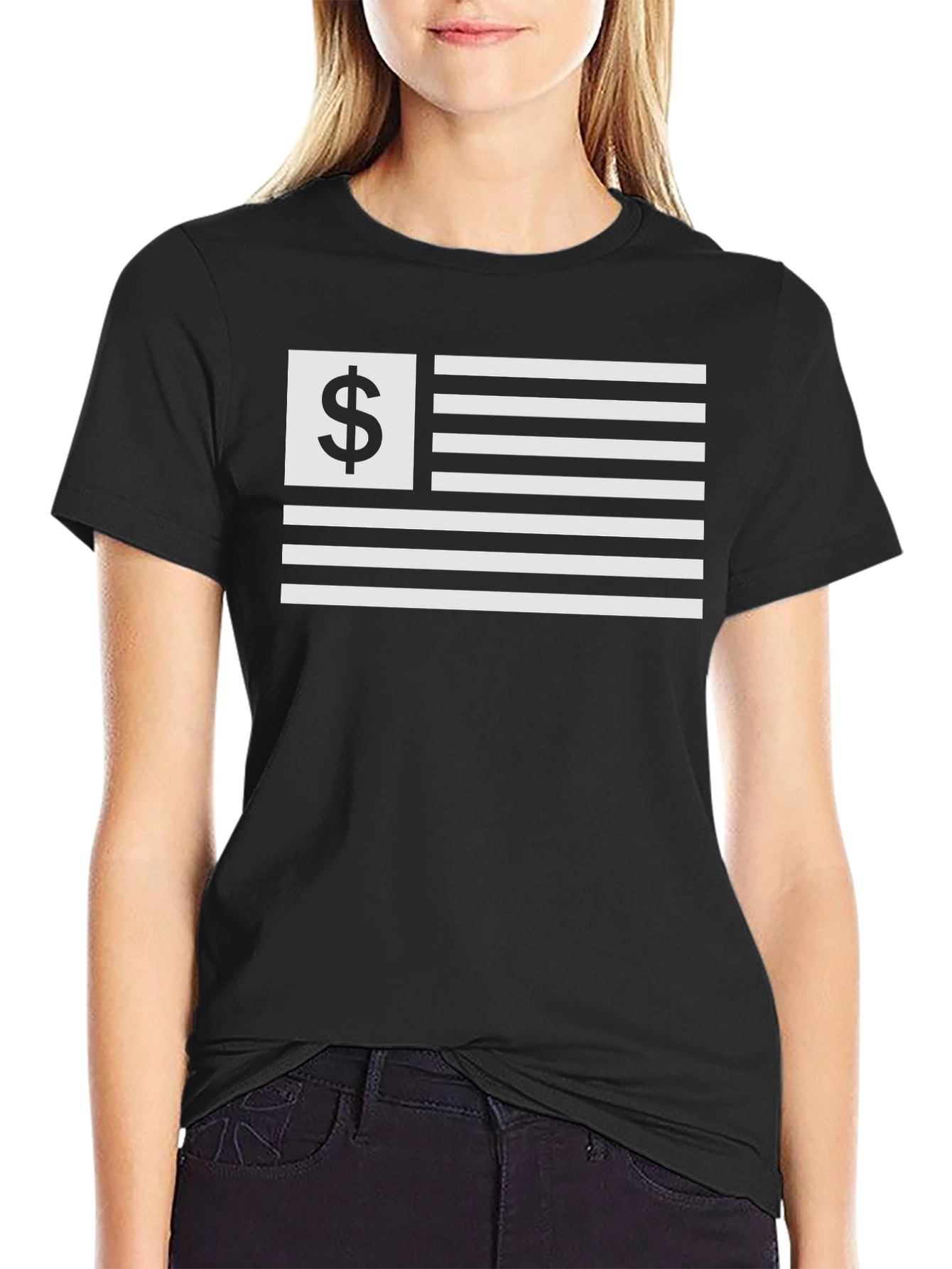 Dollar Flag Graphic Tee - Black Cotton T-Shirt