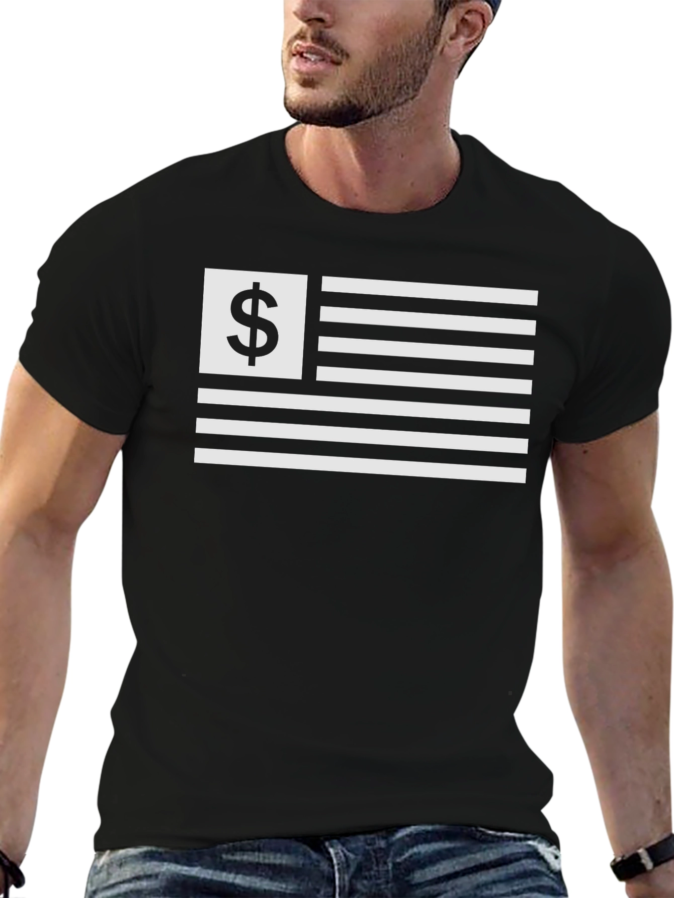 Dollar Flag Graphic Tee - Black Cotton T-Shirt