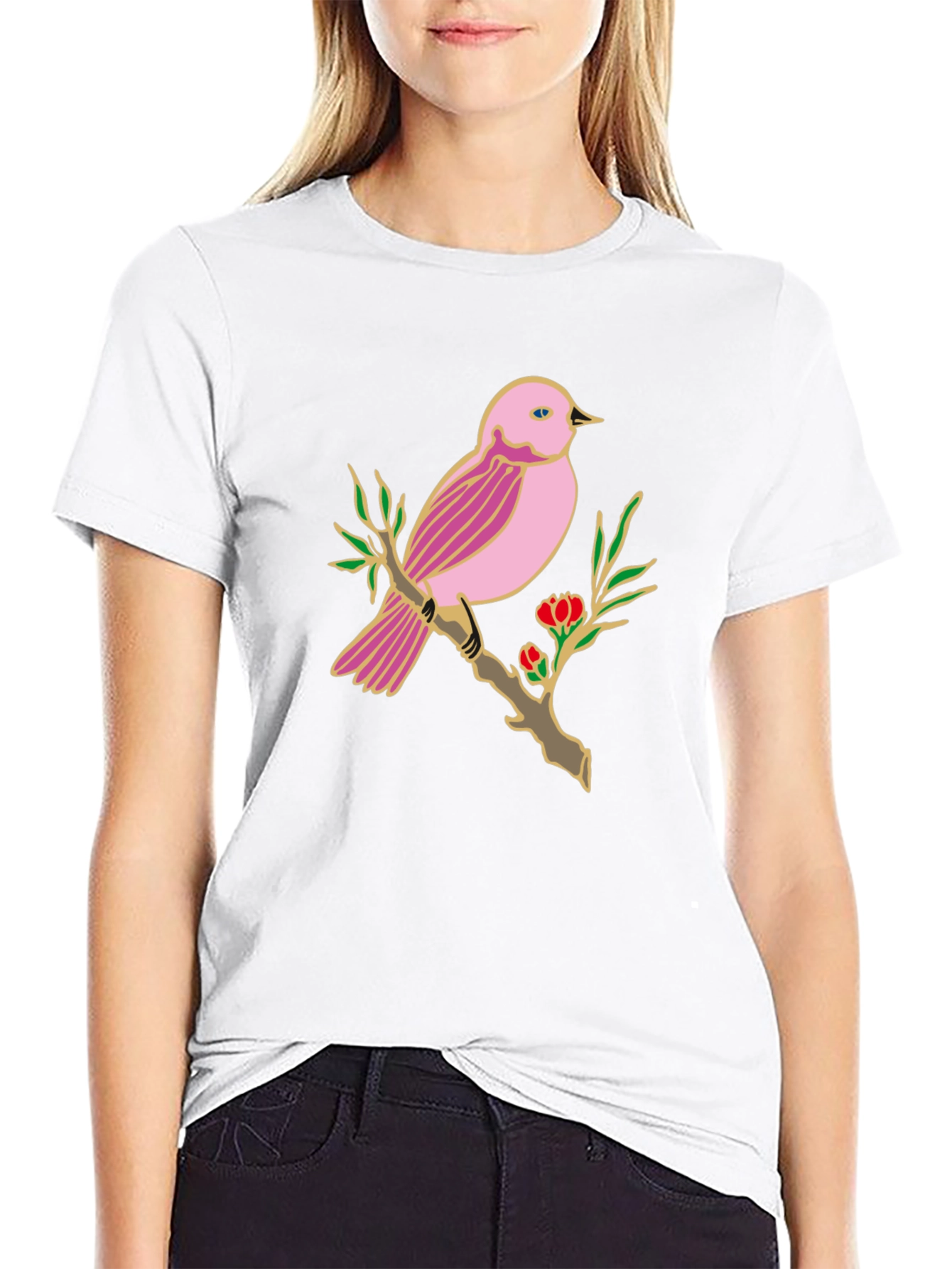 Bird on Branch Graphic T-Shirt - Casual Style