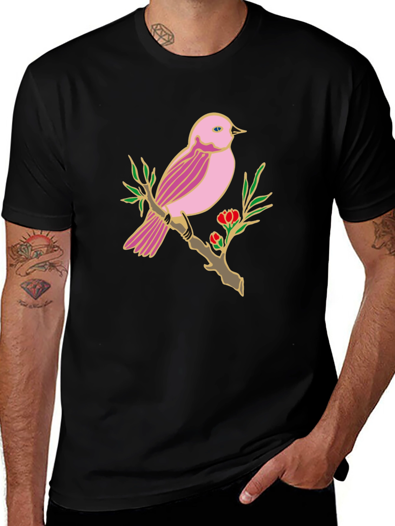 Bird on Branch Graphic T-Shirt - Casual Style