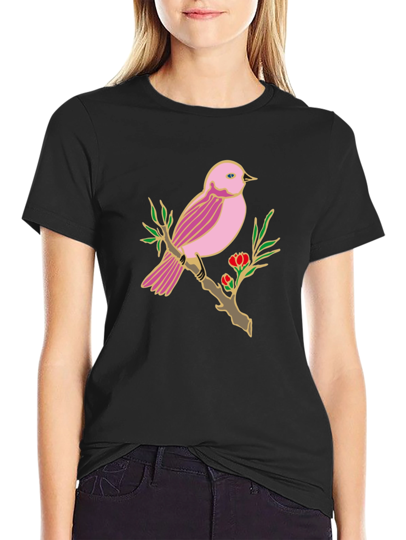 Bird on Branch Graphic T-Shirt - Casual Style