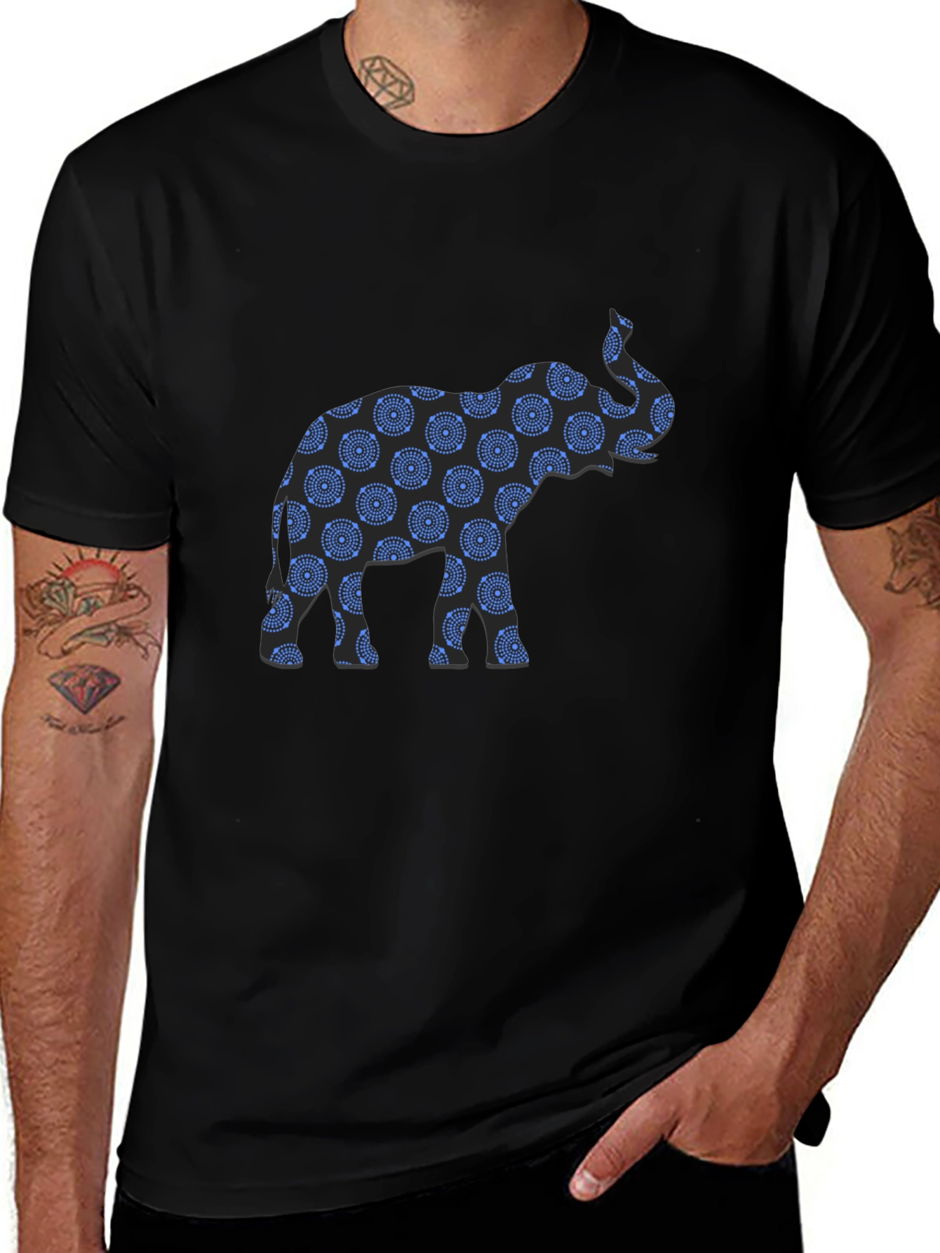 Elephant Print Black T-Shirt