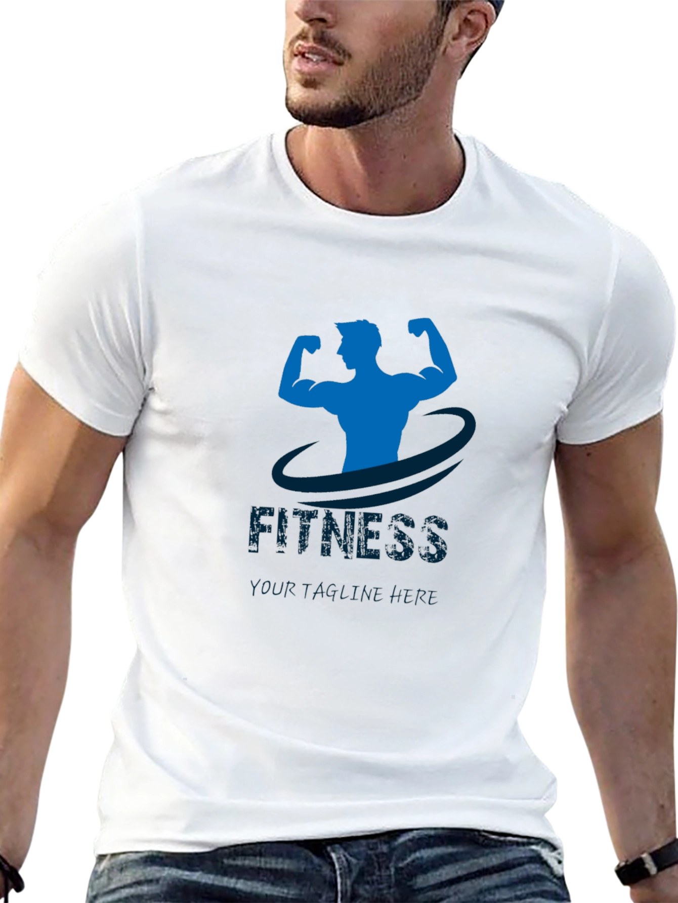 Fitness Gym T-Shirt - Blue Graphic Design on Black