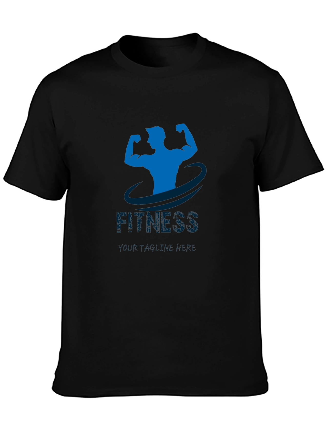 Fitness Gym T-Shirt - Blue Graphic Design on Black