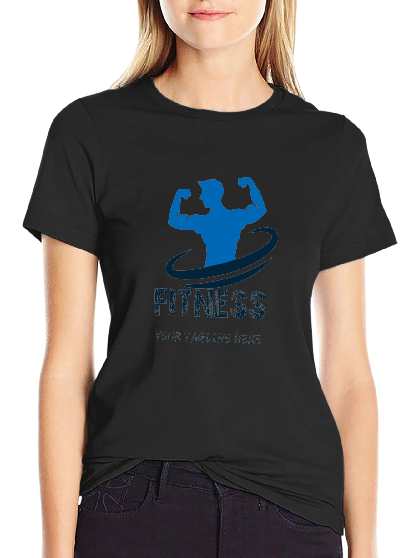 Fitness Gym T-Shirt - Blue Graphic Design on Black