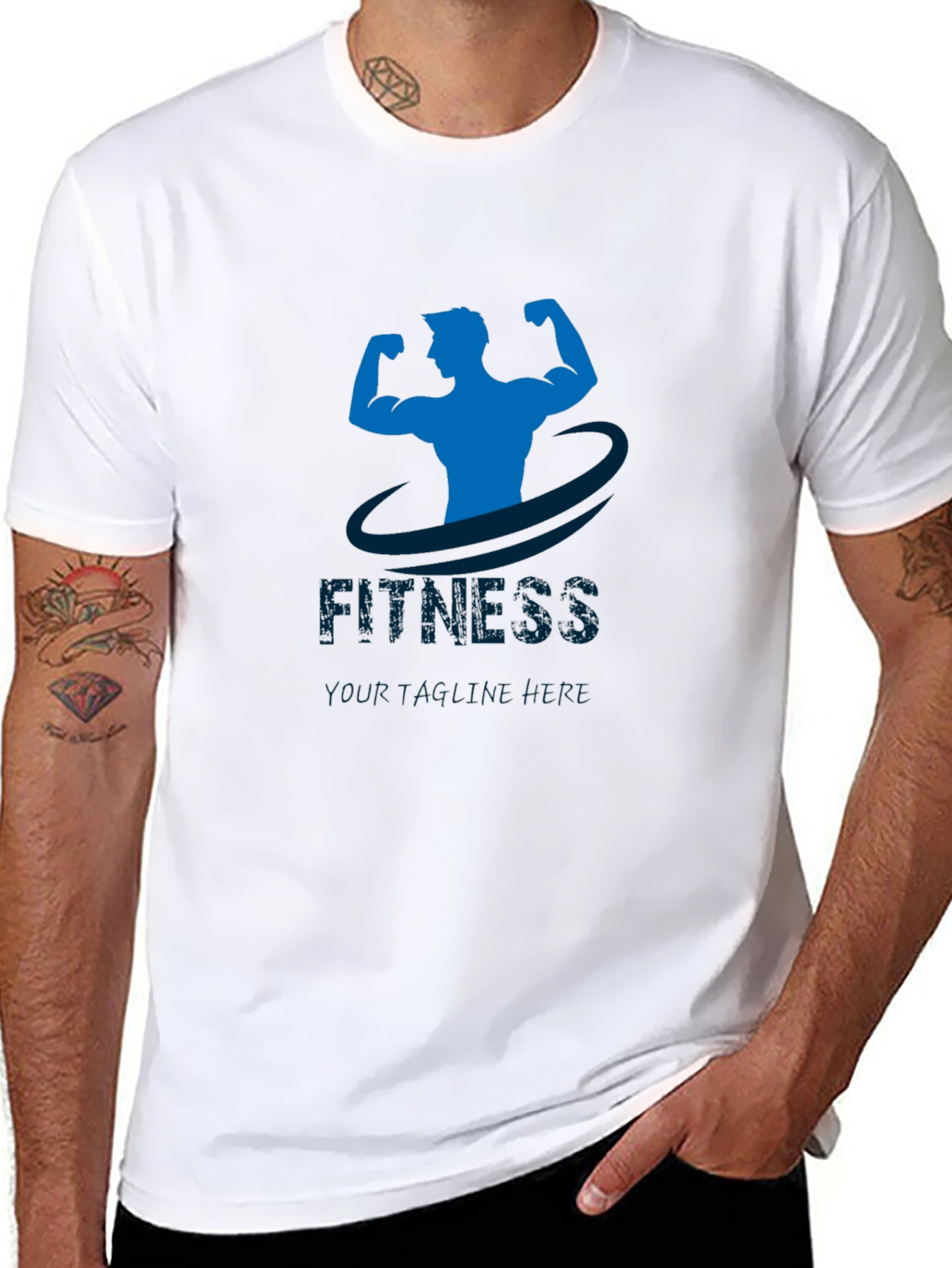 Fitness Gym T-Shirt - Blue Graphic Design on Black