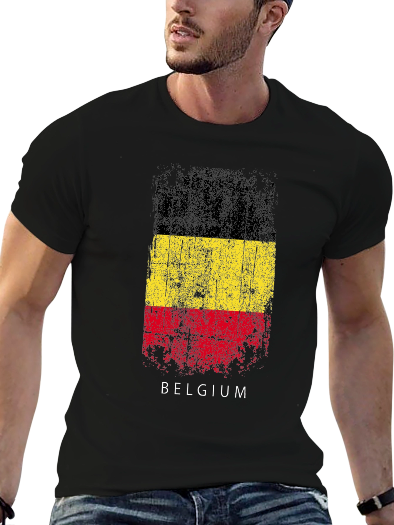 Belgium Flag T-Shirt - Distressed Design