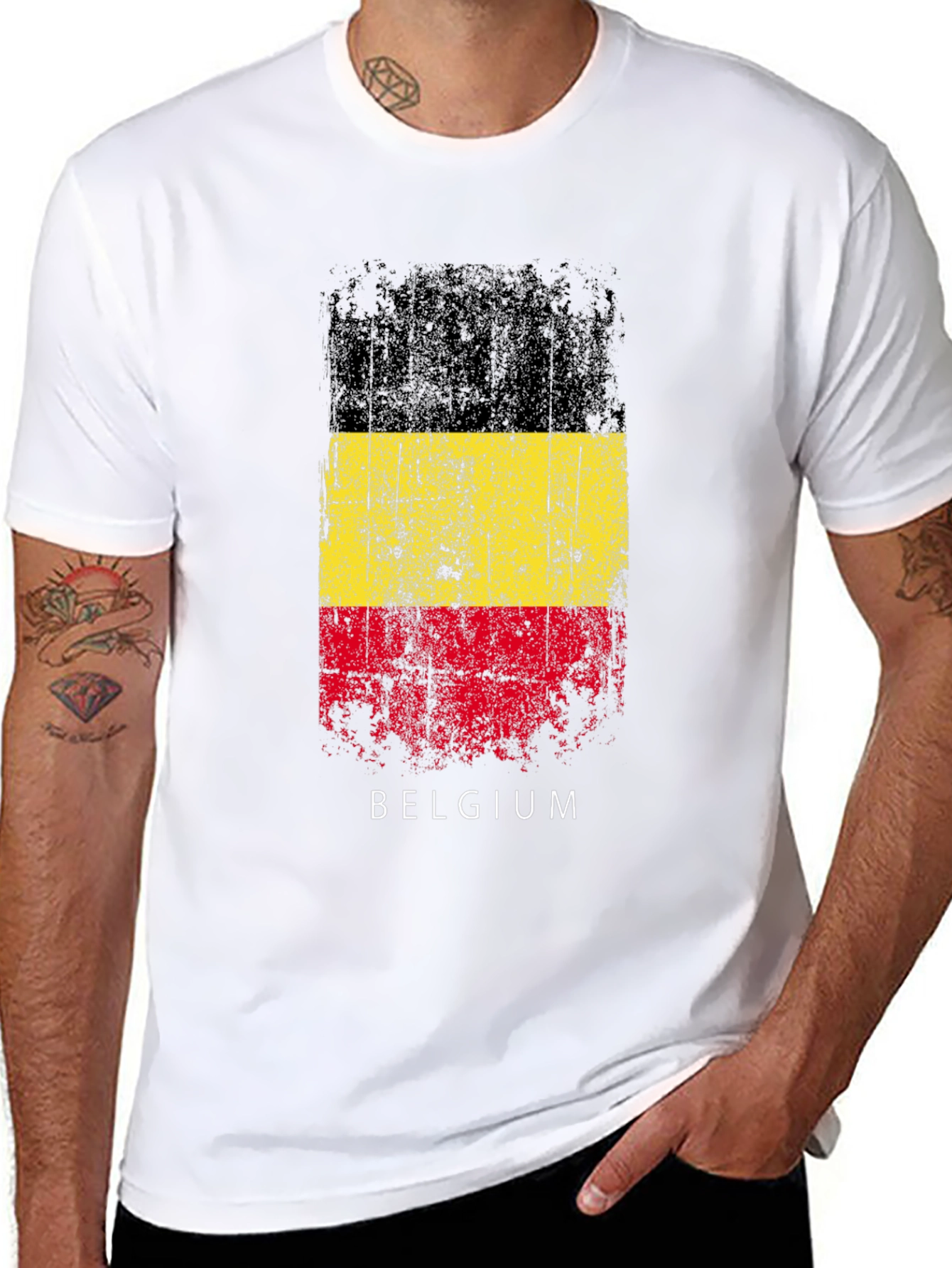 Belgium Flag T-Shirt - Distressed Design