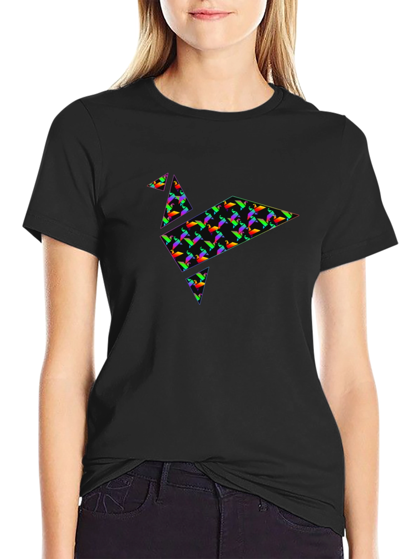 Origami Crane Graphic Tee - Stylish Black T-Shirt