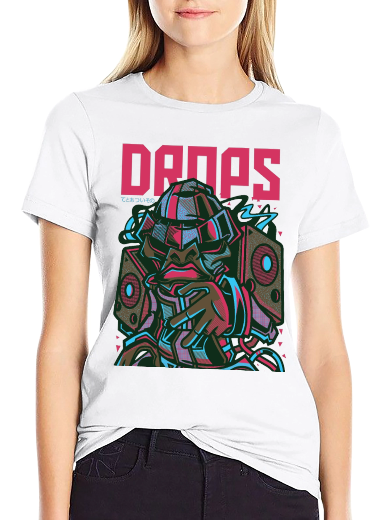 Drops Graphic Print Black Crew Neck T-Shirt