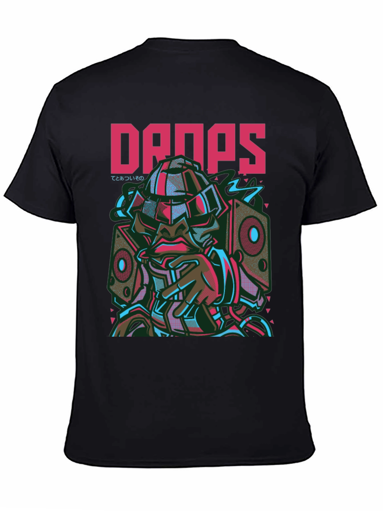 Drops Graphic Print Black Crew Neck T-Shirt