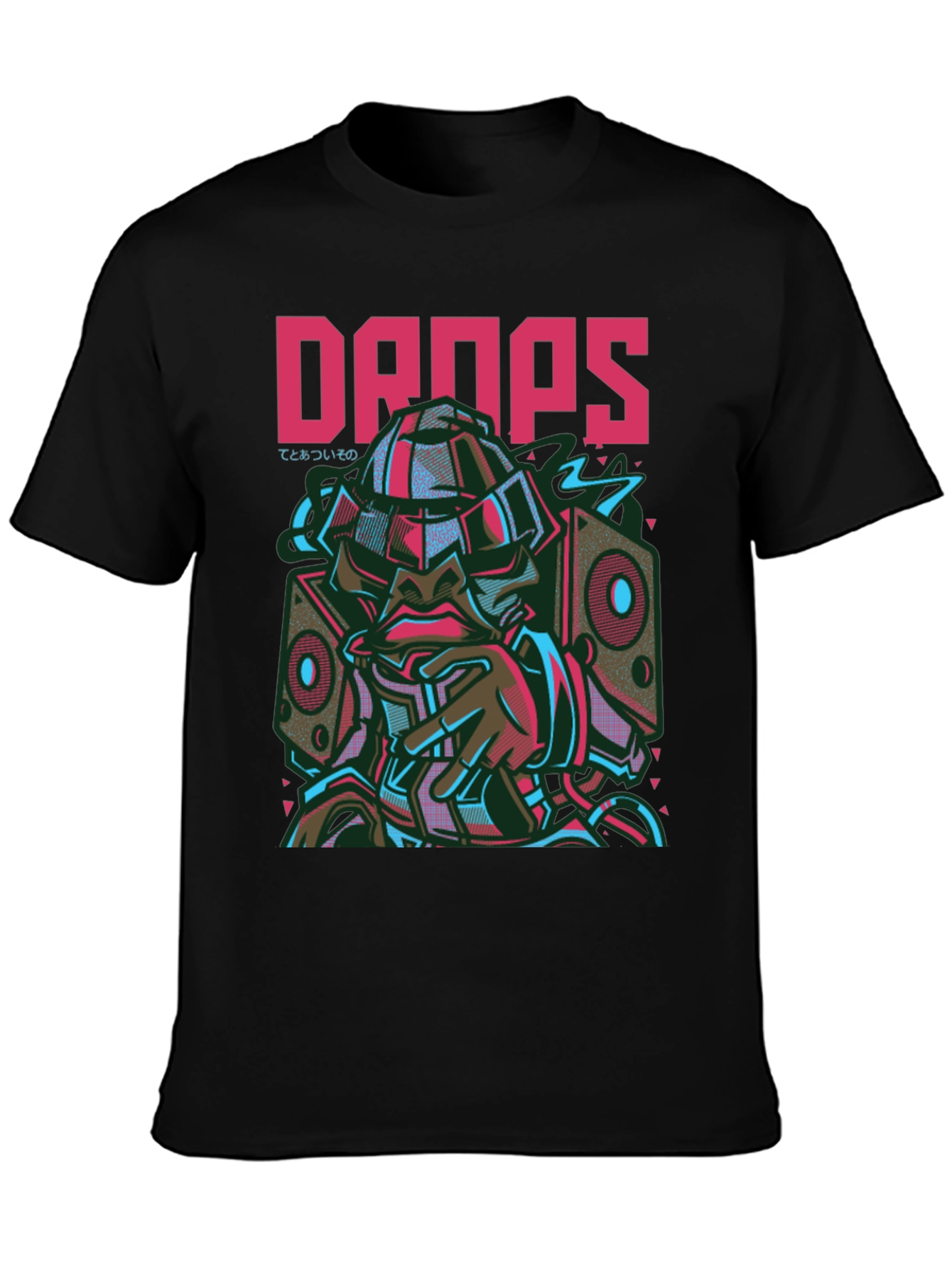 Drops Graphic Print Black Crew Neck T-Shirt