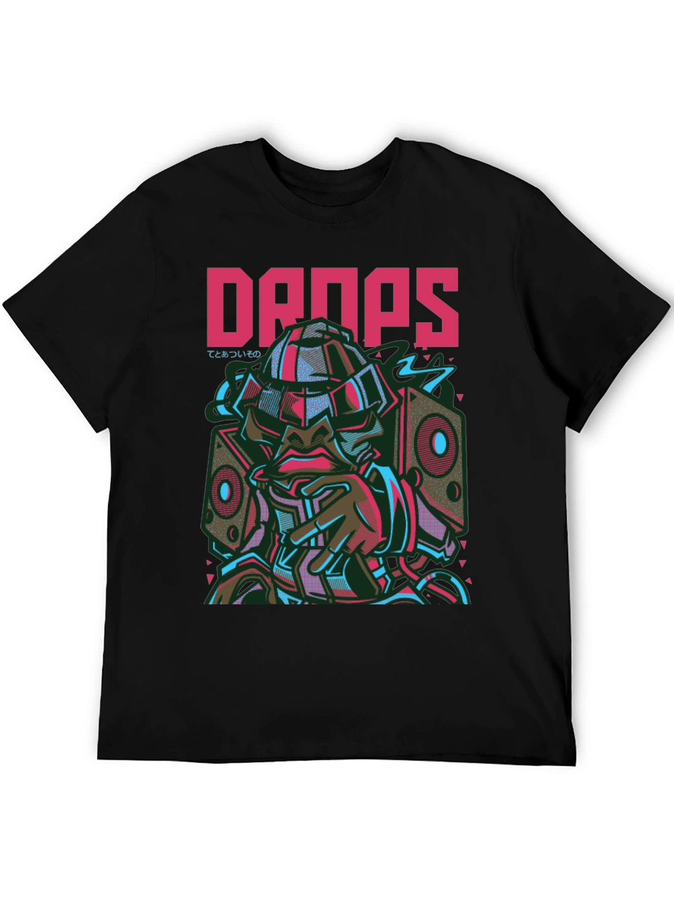 Drops Graphic Print Black Crew Neck T-Shirt