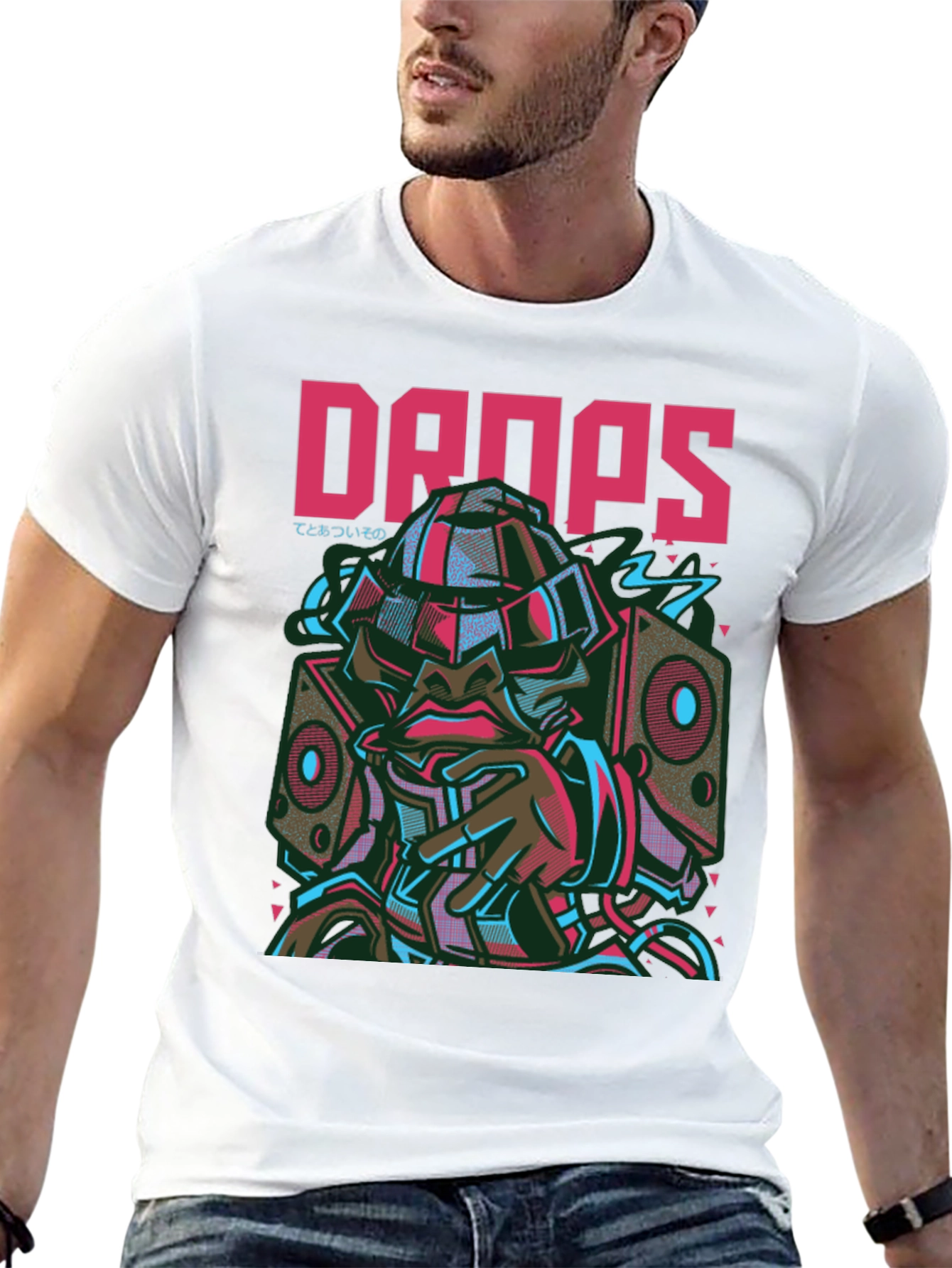 Drops Graphic Print Black Crew Neck T-Shirt