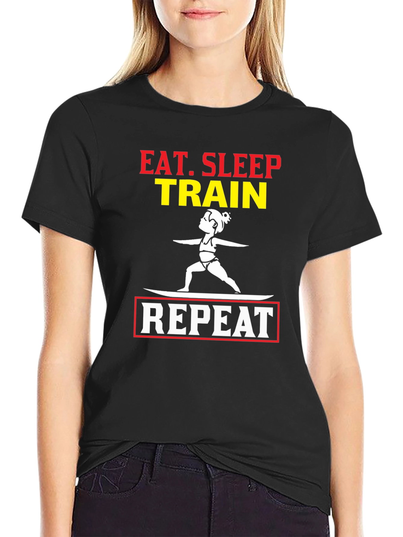 Eat Sleep Train Repeat Graphic T-Shirt - Black