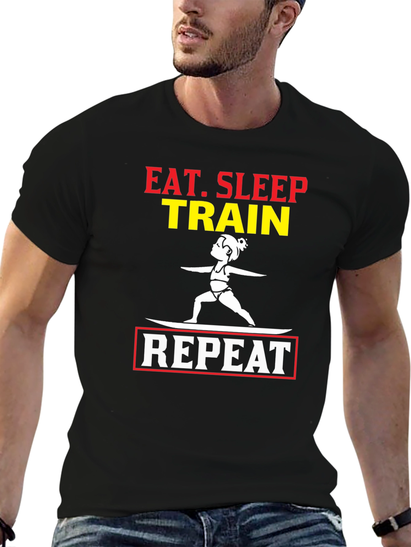 Eat Sleep Train Repeat Graphic T-Shirt - Black