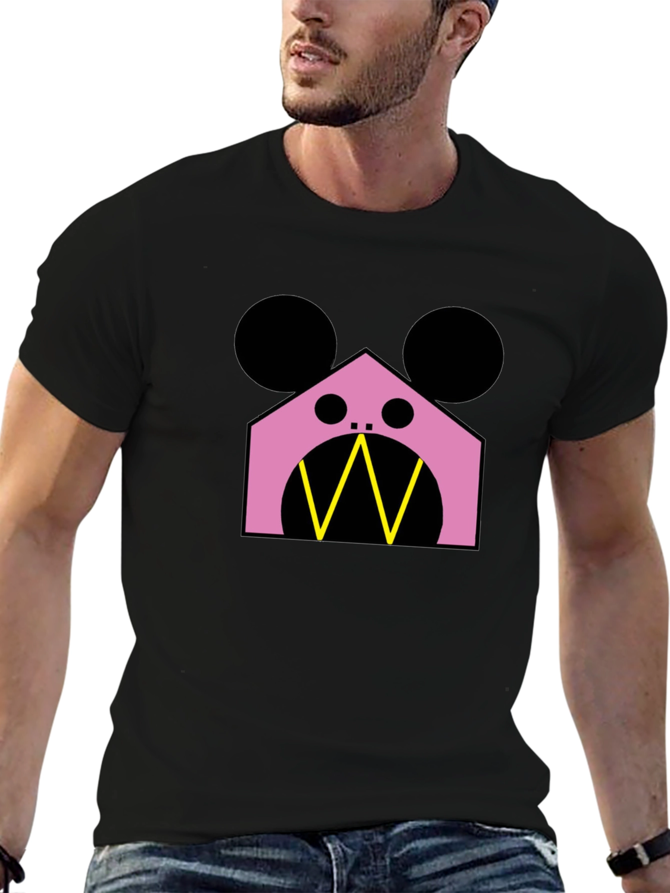 Pink Monster Graphic Black T-Shirt