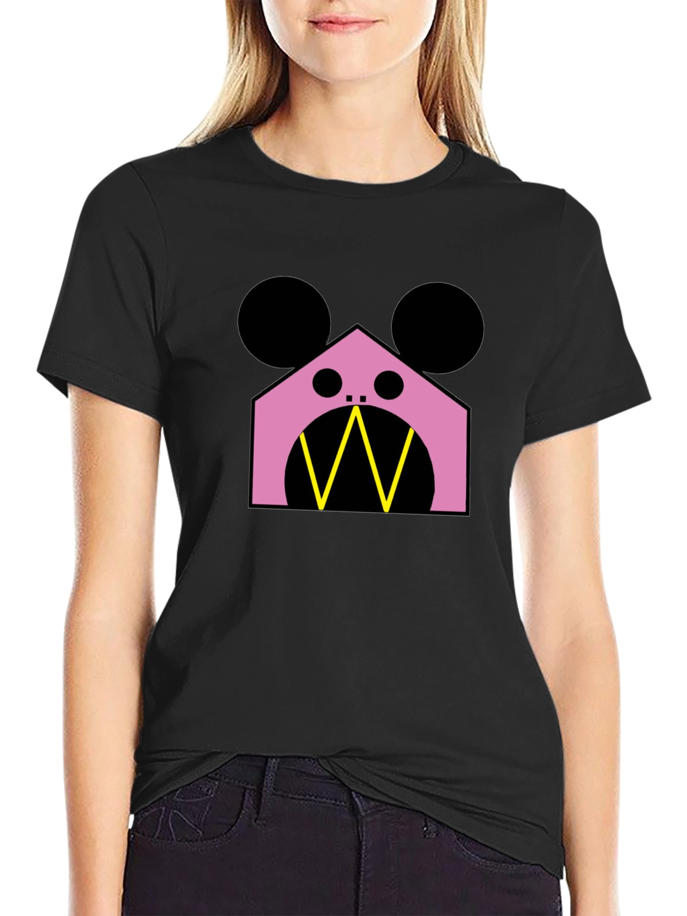 Pink Monster Graphic Black T-Shirt