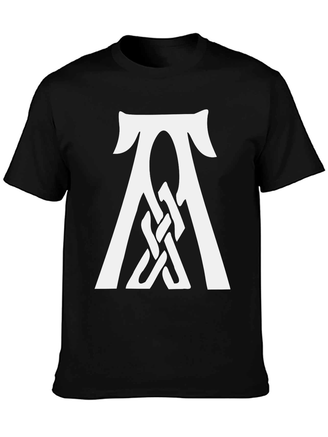 Black T-Shirt with White Celtic Knot Symbol