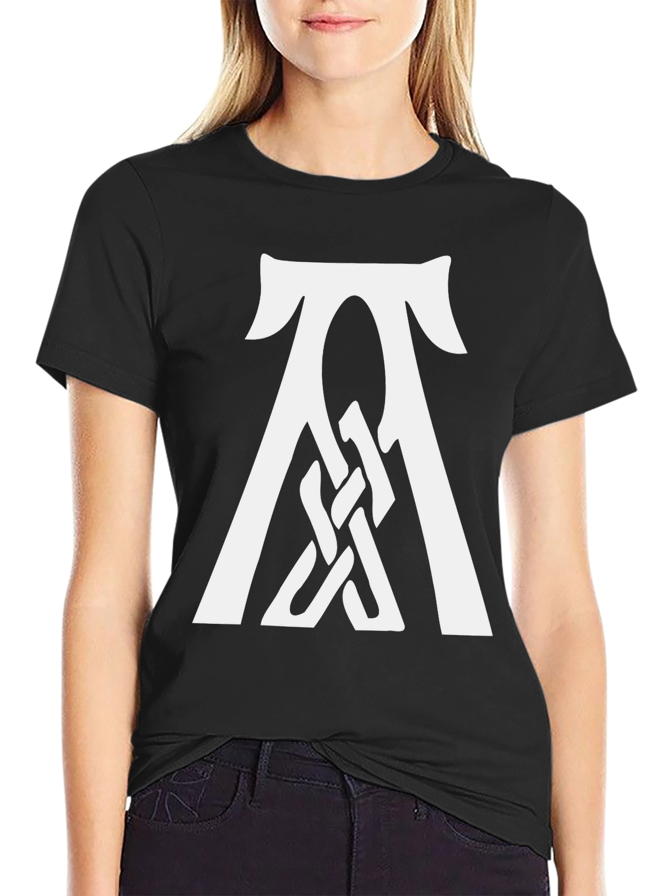 Black T-Shirt with White Celtic Knot Symbol