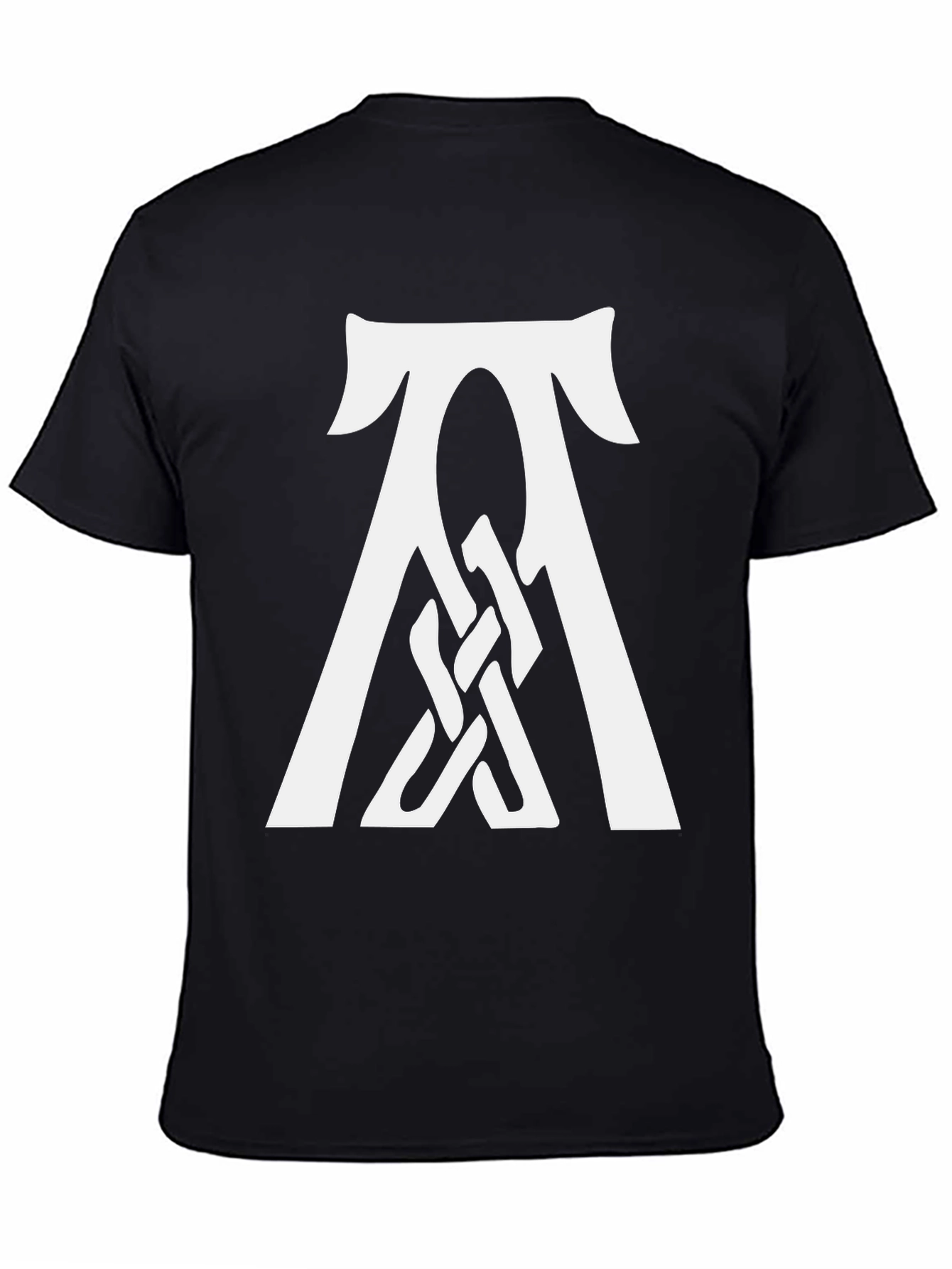 Black T-Shirt with White Celtic Knot Symbol