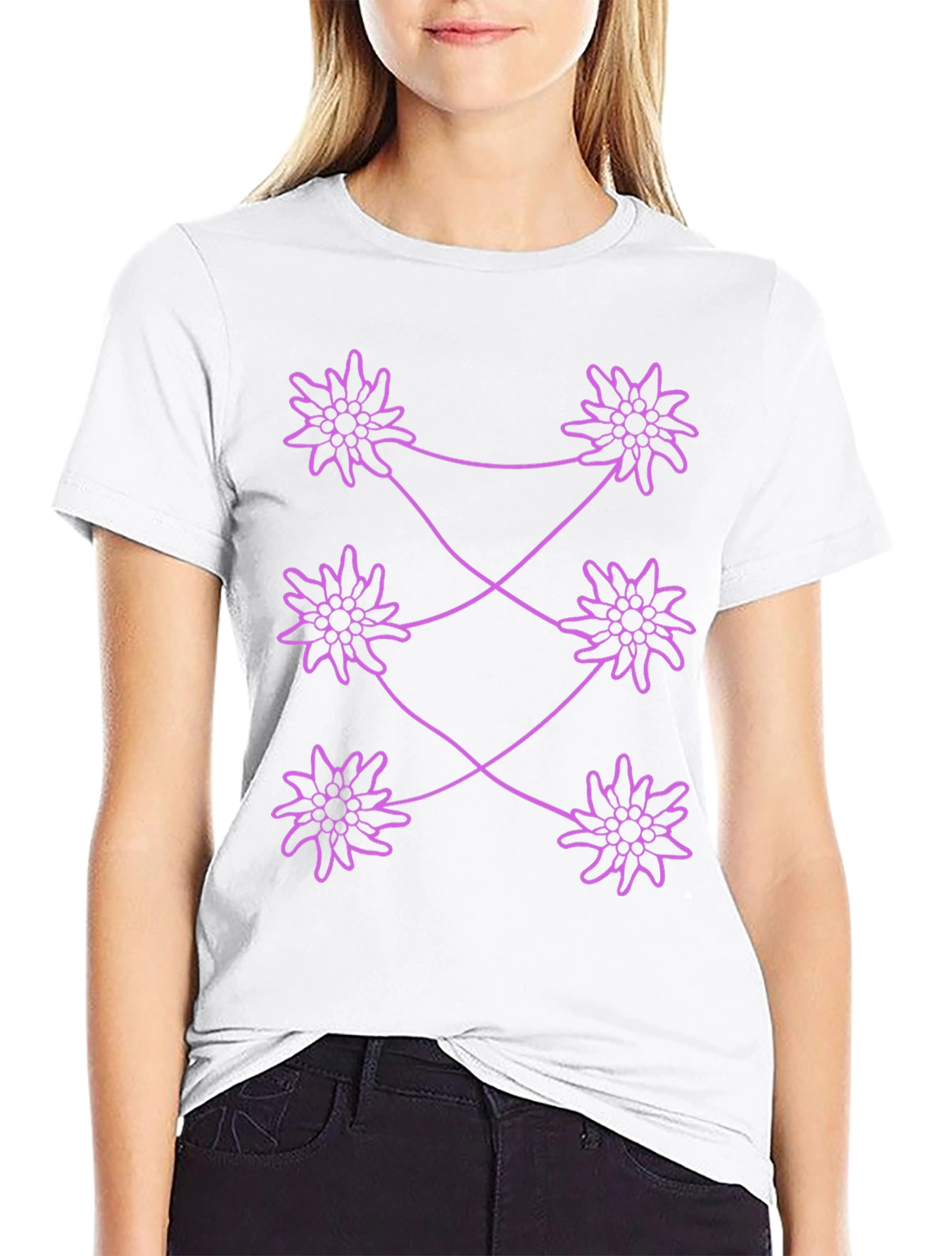 Edelweiss Pattern Black T-Shirt