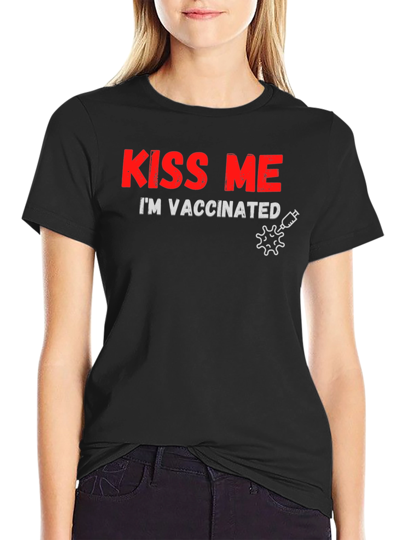 Kiss Me Im Vaccinated Black T-Shirt