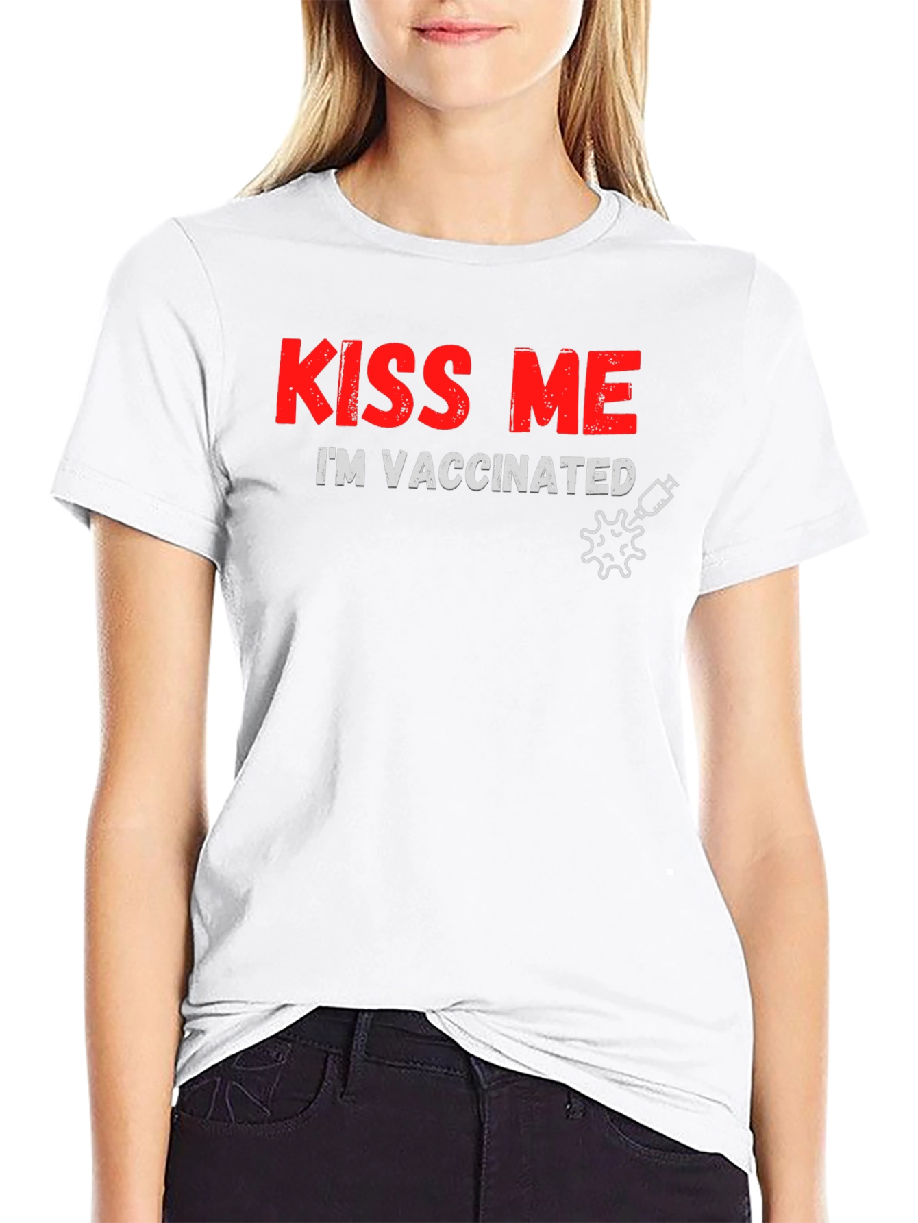 Kiss Me Im Vaccinated Black T-Shirt