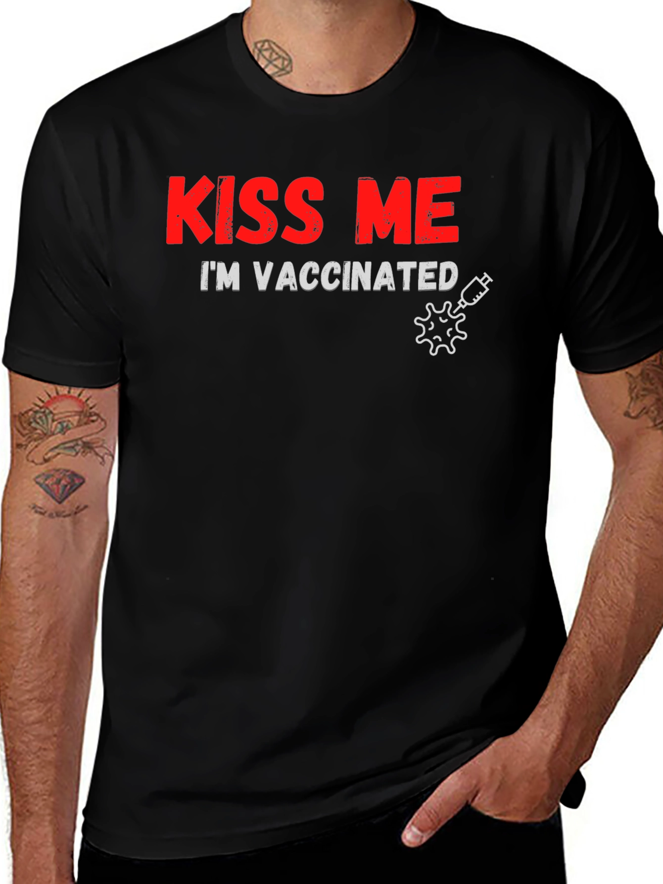 Kiss Me Im Vaccinated Black T-Shirt