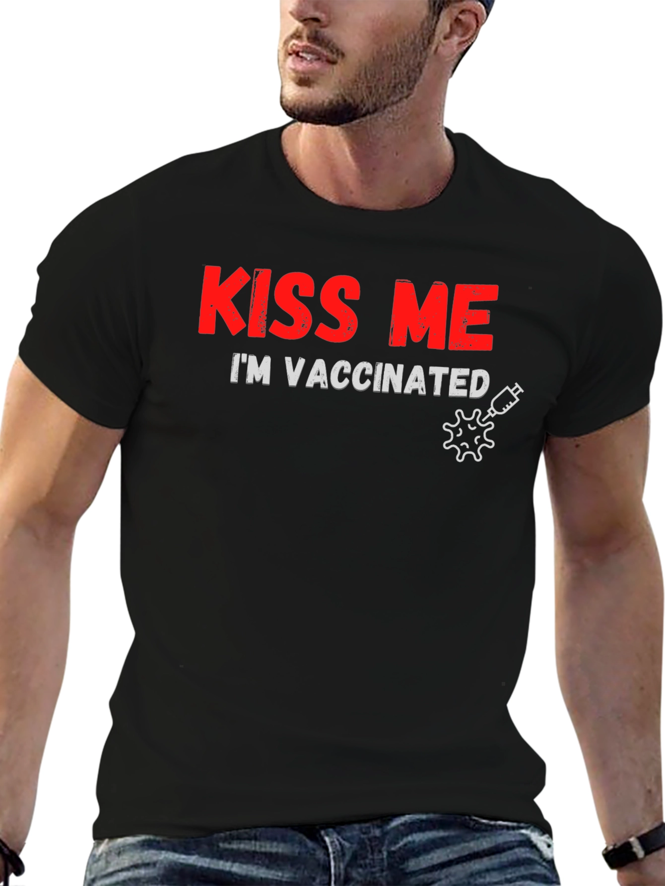 Kiss Me Im Vaccinated Black T-Shirt