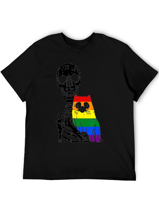Skeleton Cat Pride Graphic Tee - Unique Design