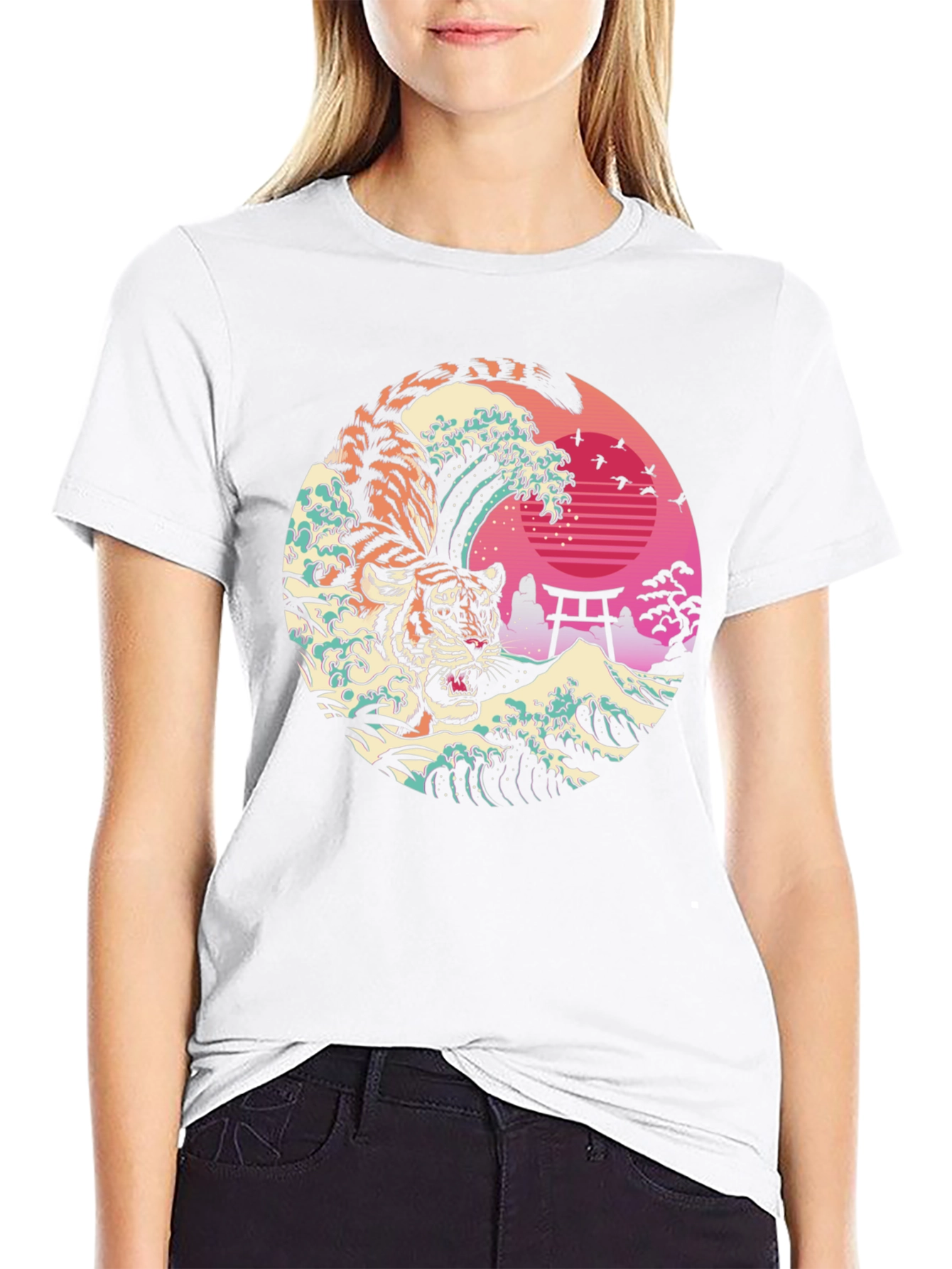 Tiger Wave Graphic T-Shirt - Cool Japanese Design