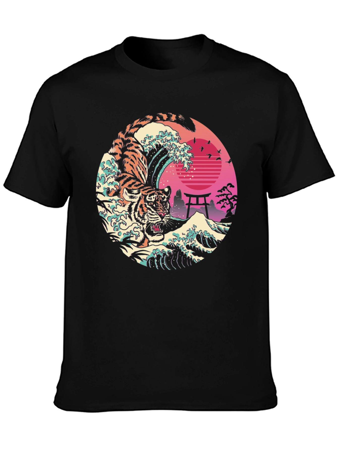 Tiger Wave Graphic T-Shirt - Cool Japanese Design