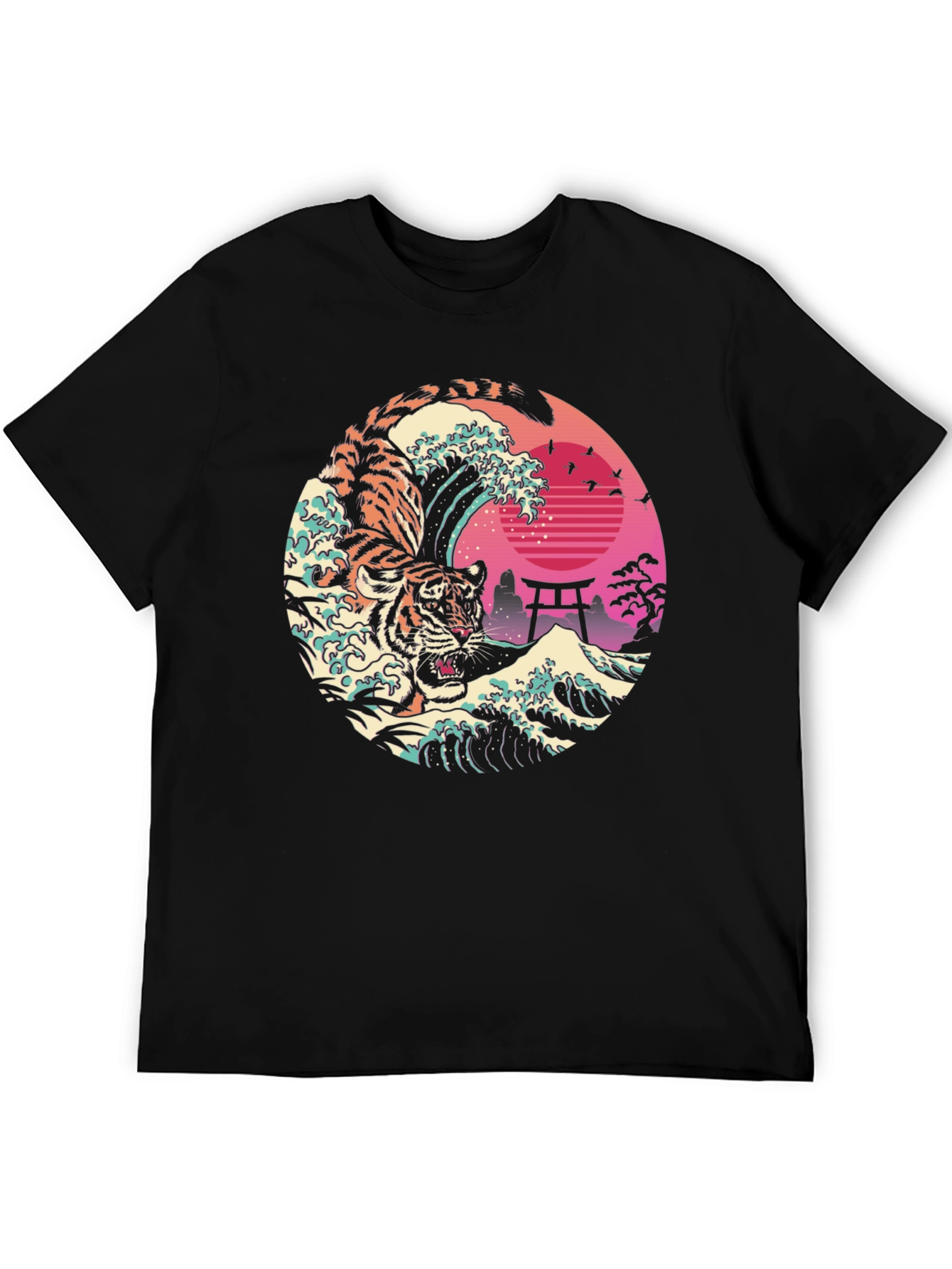 Tiger Wave Graphic T-Shirt - Cool Japanese Design