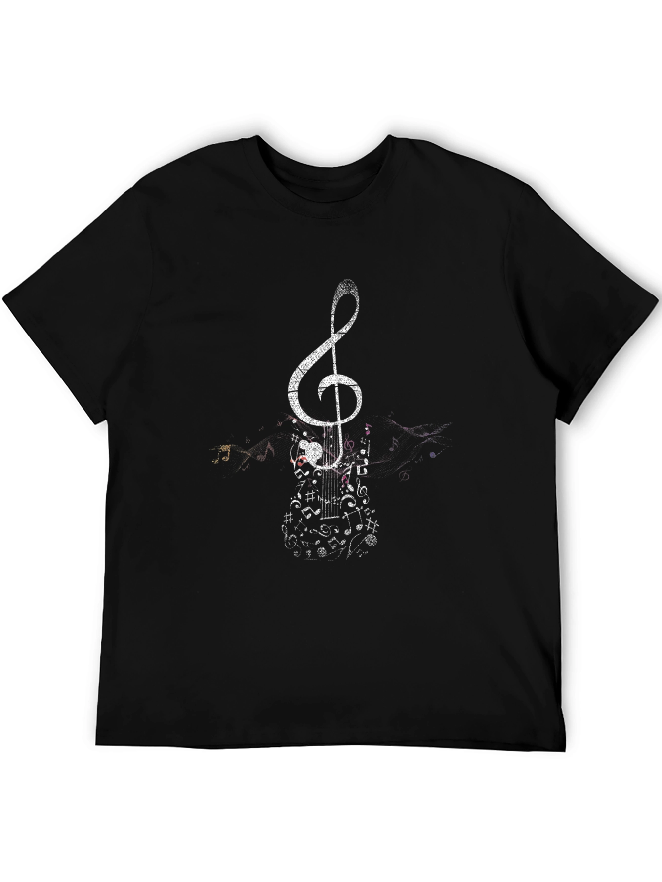 Musical Notes Treble Clef Guitar Black T-Shirt