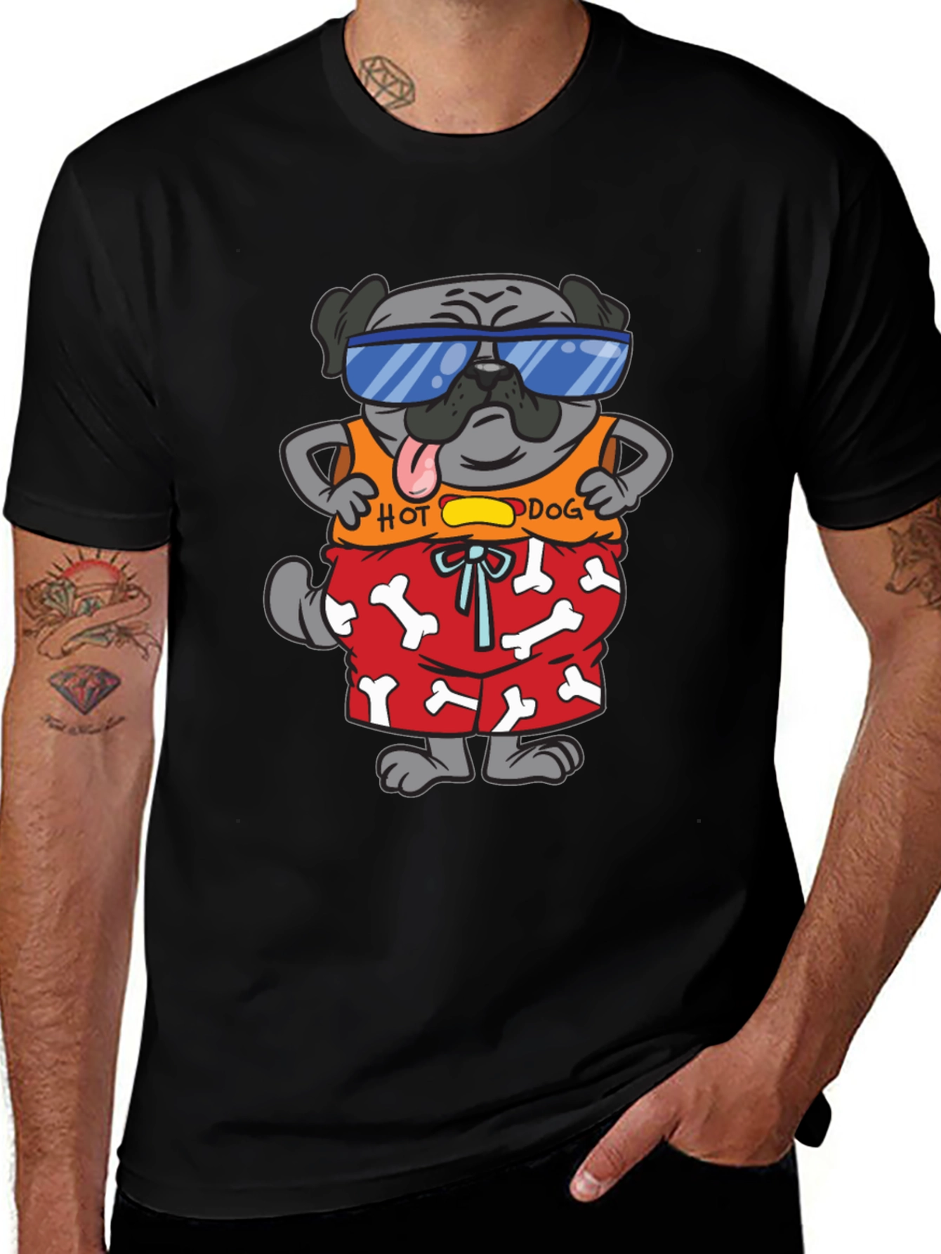 Funny Pug Hot Dog Graphic T-Shirt