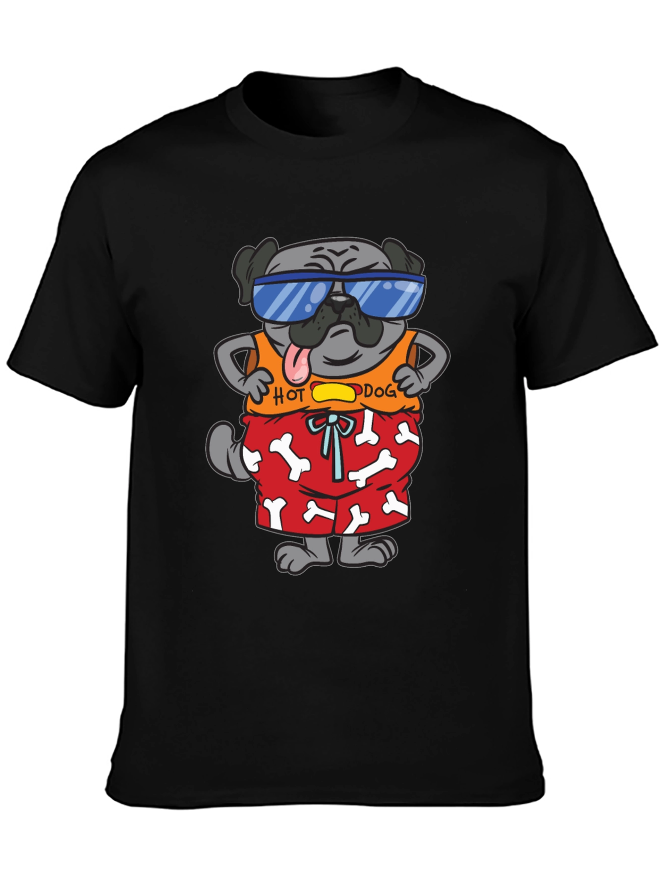 Funny Pug Hot Dog Graphic T-Shirt