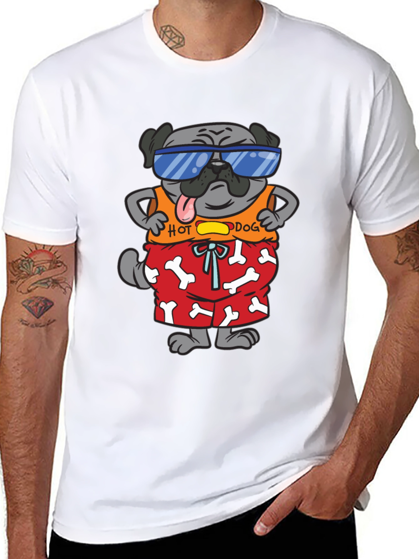 Funny Pug Hot Dog Graphic T-Shirt
