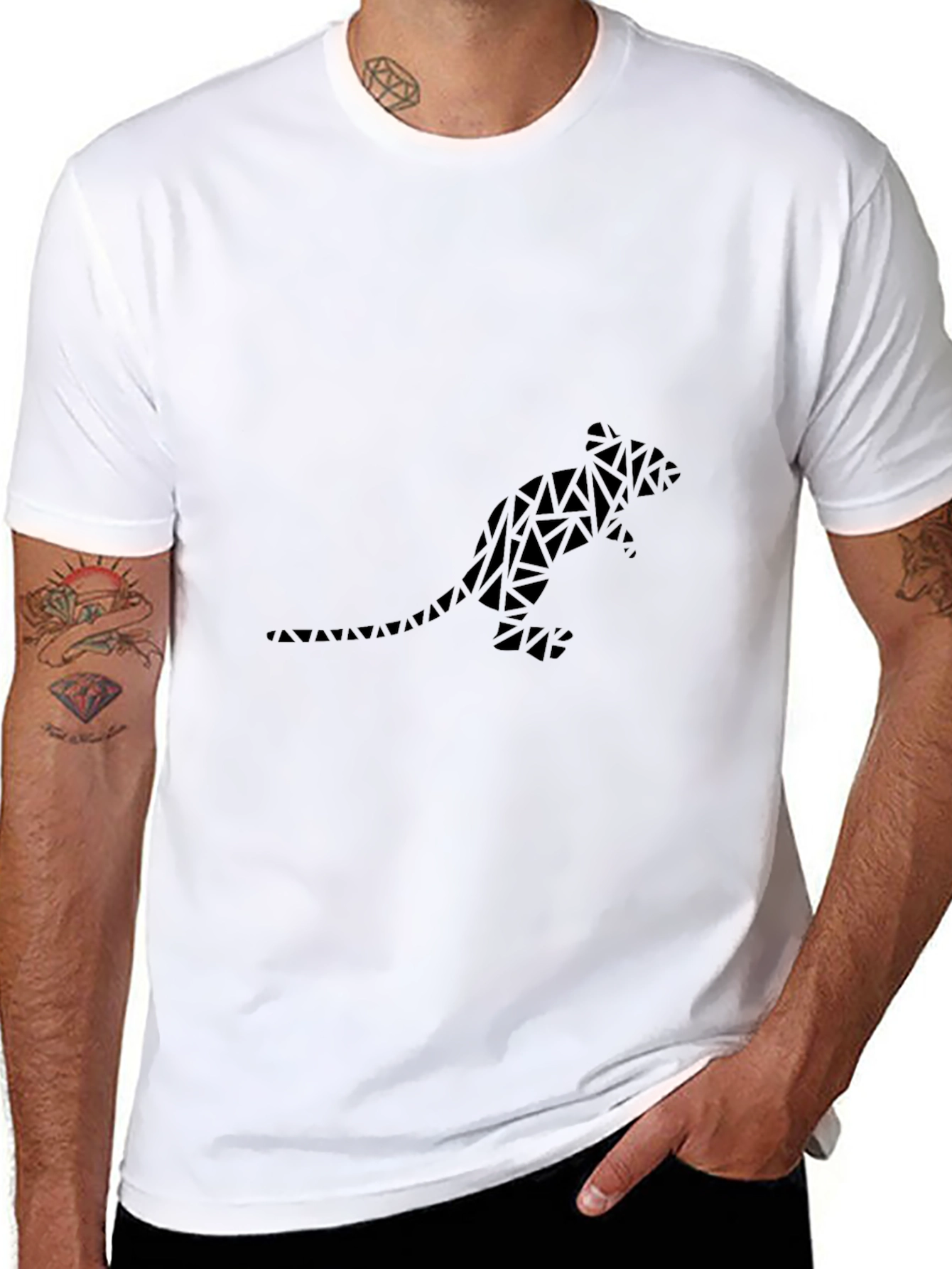 Geometric Rat Print Black T-Shirt