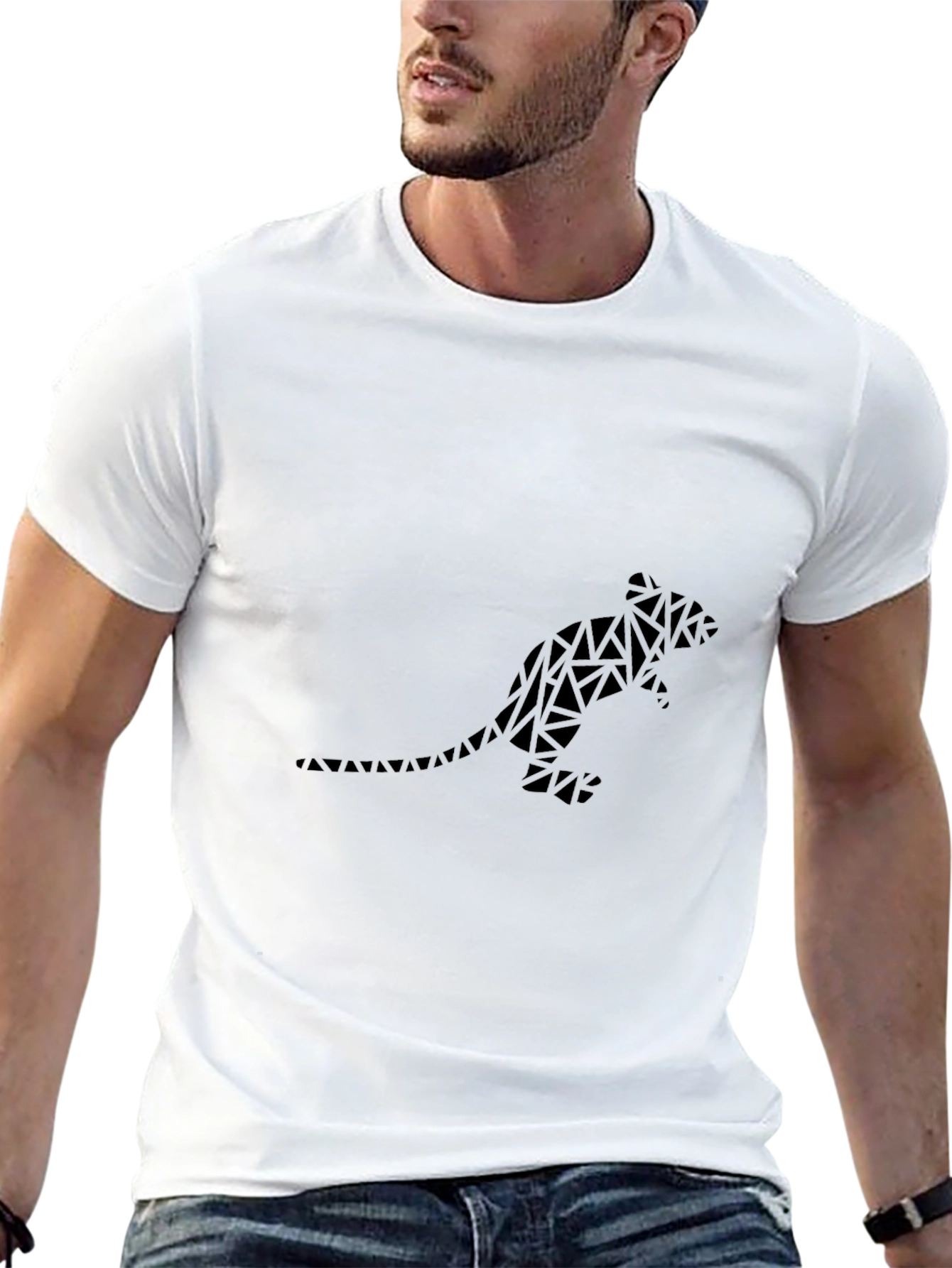 Geometric Rat Print Black T-Shirt