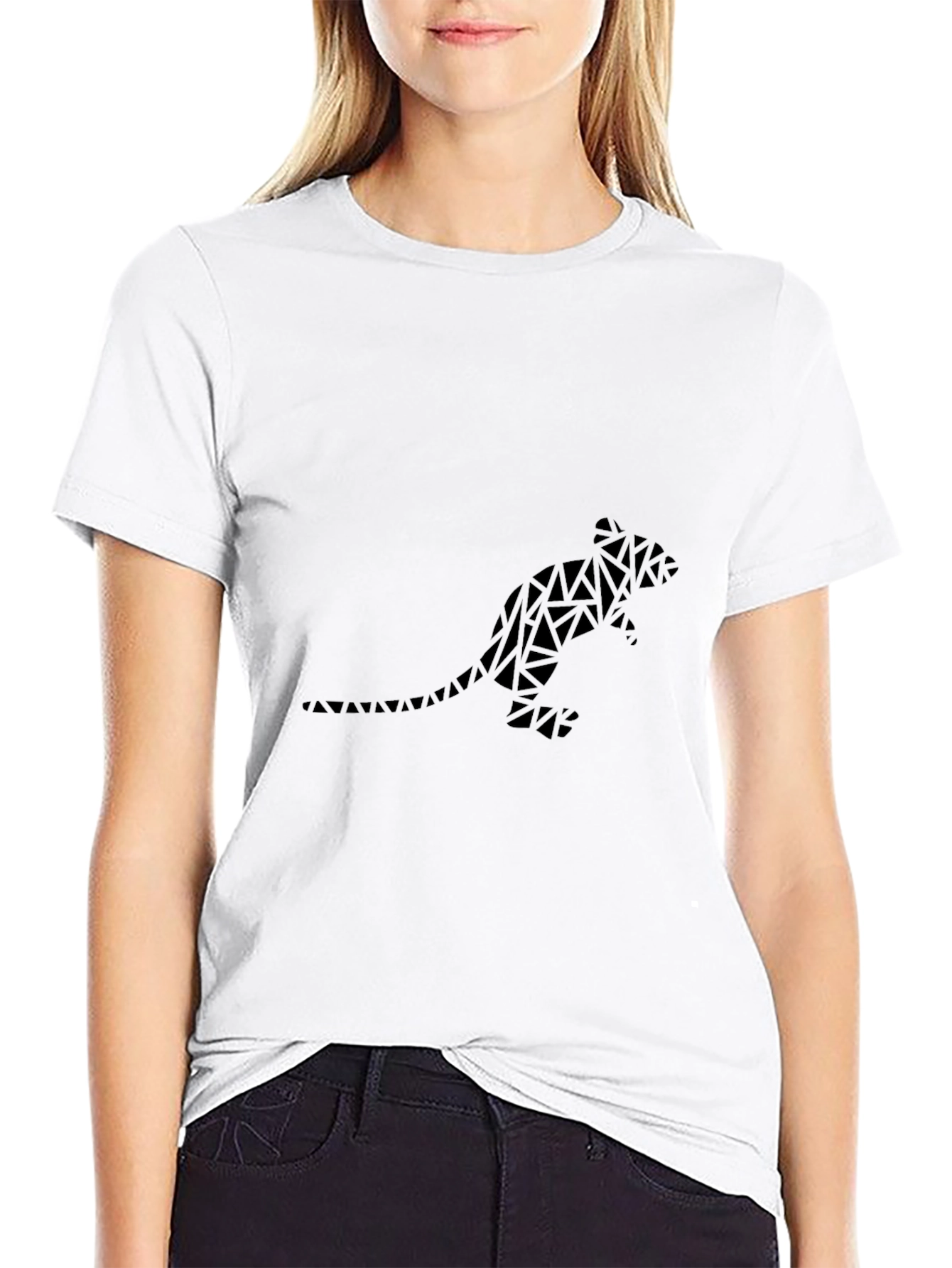 Geometric Rat Print Black T-Shirt