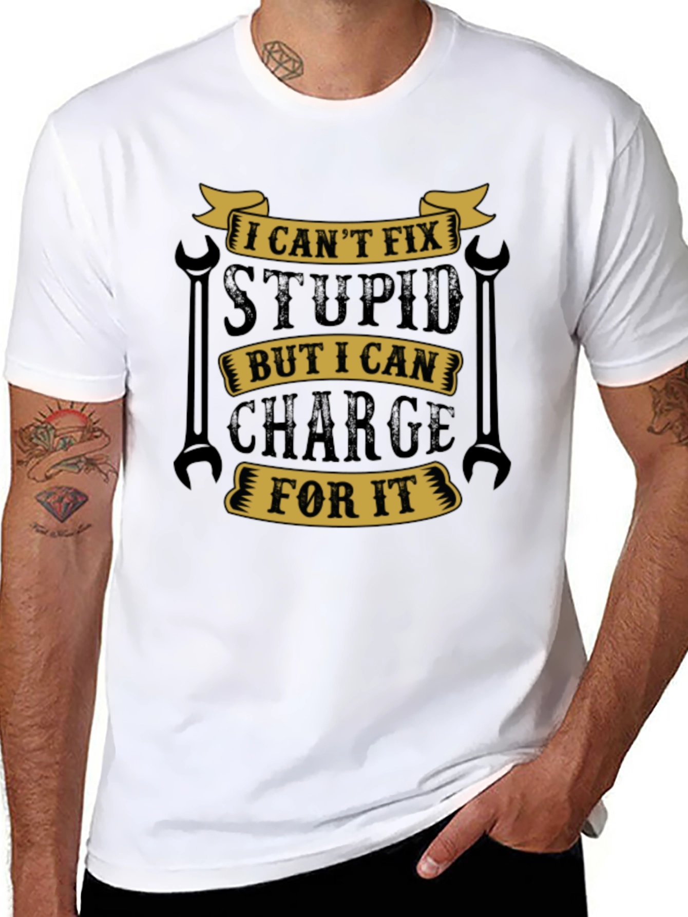 Funny Mechanic T-Shirt - I Cant Fix Stupid
